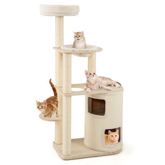 60 Inches Tall Cat Tree with 2-Story Condo and Sisal Scratching Posts-Natural W2B