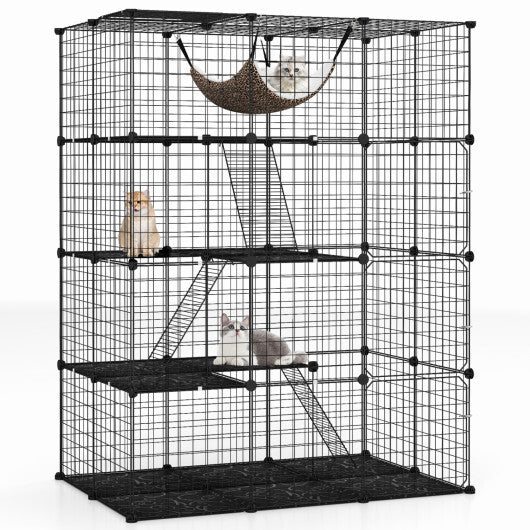 Large 4-Tier Cat Cage with Skylight and Hammock for 1-4 Cats-Black W2B