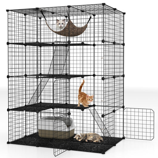Large 4-Tier Cat Cage with Skylight and Hammock for 1-4 Cats-Black W2B