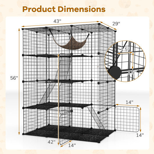 Large 4-Tier Cat Cage with Skylight and Hammock for 1-4 Cats-Black W2B