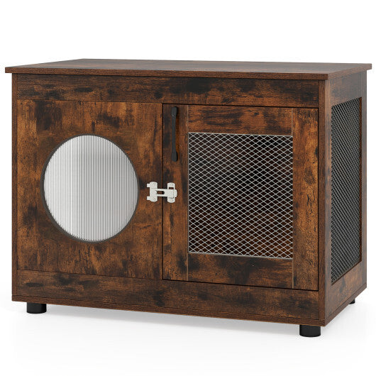 Furniture Style Dog Crate for Small and Medium Dogs with Translucent Window and Lockable Door-Rustic Brown