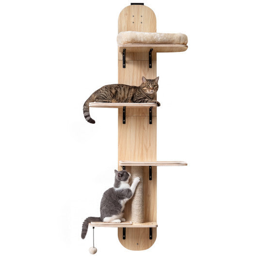 Door Hanging Cat Climber 4-level Height Adjustable with Plush Bed-Beige W2B