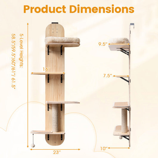 Door Hanging Cat Climber 4-level Height Adjustable with Plush Bed-Beige W2B