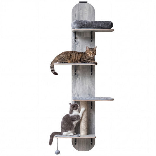 Door Hanging Cat Climber 4-level Height Adjustable with Plush Bed-Beige W2B