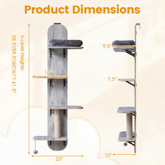 Door Hanging Cat Climber 4-level Height Adjustable with Plush Bed-Beige W2B