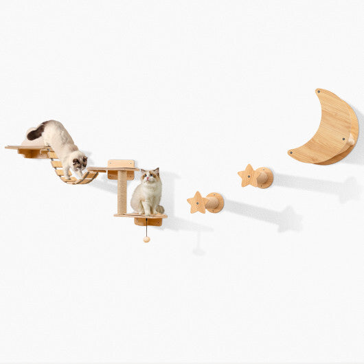 Cat Wall Furniture Set Kitten Wall Mounted Shelves with Hammock-Natural W2B