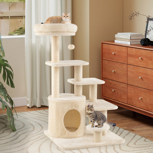 40 Inch Multi-level Cat Tower with Condo and Dangling Jingle Ball-Gray W2B