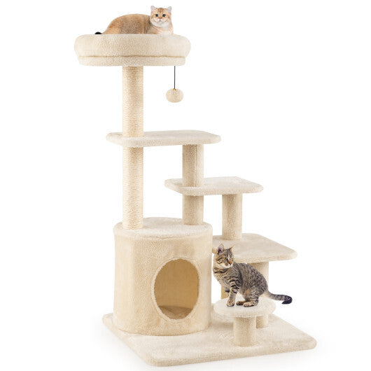 40 Inch Multi-level Cat Tower with Condo and Dangling Jingle Ball-Gray W2B