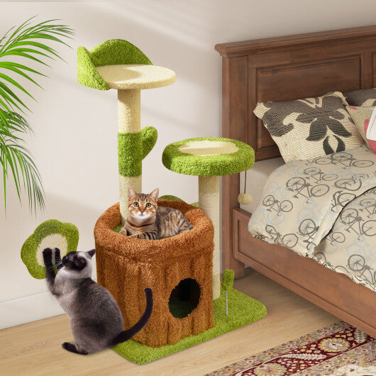 Cute Cat Tree Indoor Pet Jungle Activity Center-Green - Color: Green W2B
