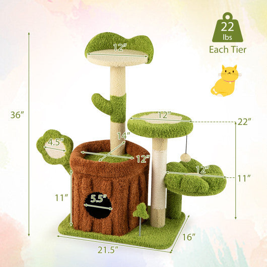 Cute Cat Tree Indoor Pet Jungle Activity Center-Green