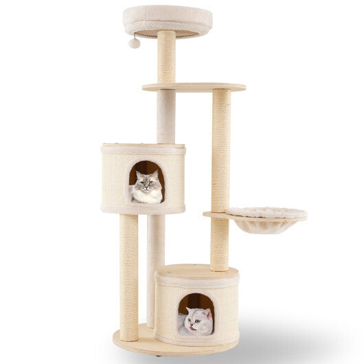 Wooden Kitten Tower with Sisal Scratching Posts and 2 Condos-NA