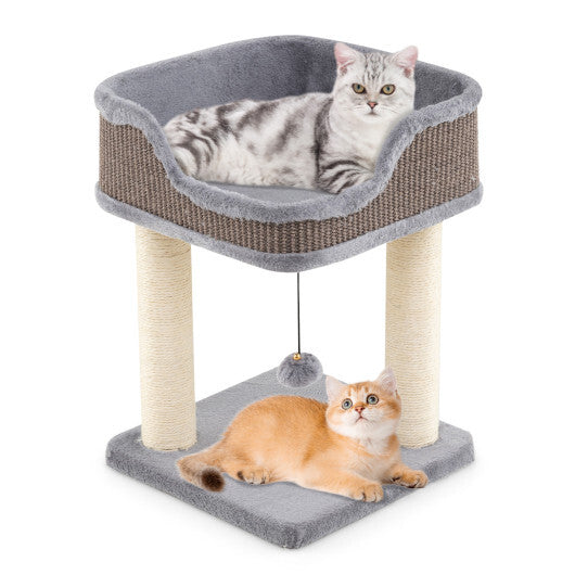 Small Cat Tree for Indoor Cats Kitty Tower with Comfy Plush Perch Sisal Scratching Posts-Gray