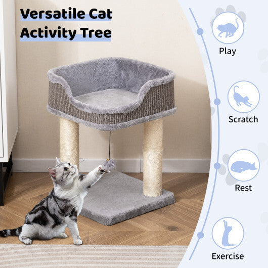 Small Cat Tree for Indoor Cats Kitty Tower with Comfy Plush Perch Sisal Scratching Posts-Gray