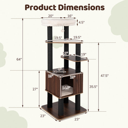 Wooden Cat Tower Top Perch with Soft Padding-Brown