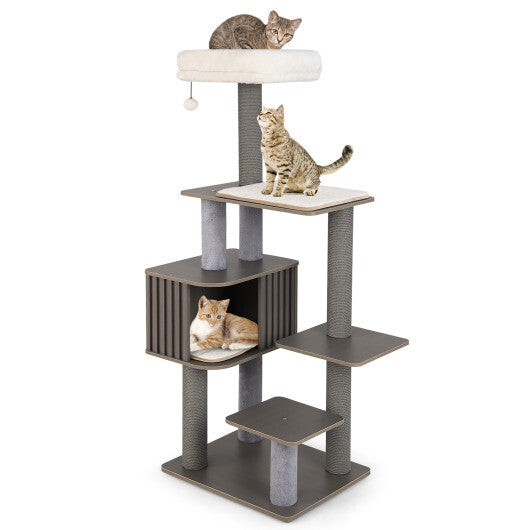 Multi-level Cat Tree for Indoor Cat 59.5 inch Tall Cat Tower with Cushion Top Perch-Gray