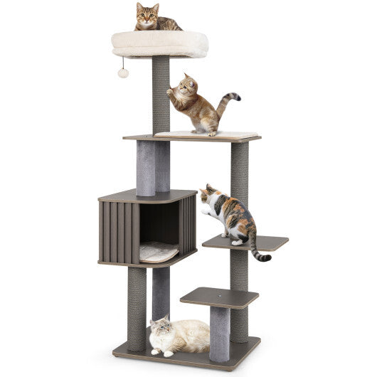Multi-level Cat Tree for Indoor Cat 59.5 inch Tall Cat Tower with Cushion Top Perch-Gray