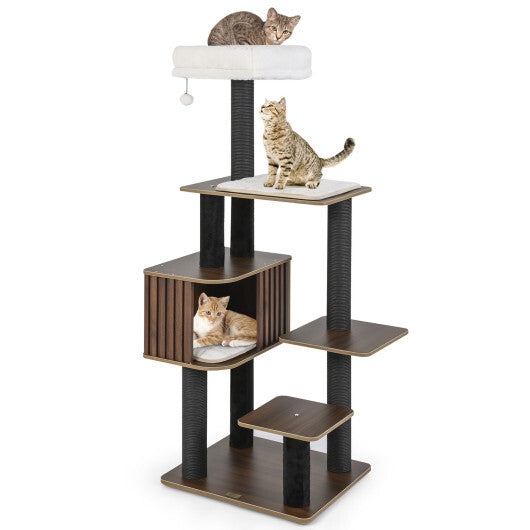 Multi-level Cat Tree for Indoor Cat 59.5 inch Tall Cat Tower with Cushion Top Perch-Gray