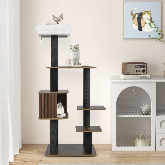 Multi-level Cat Tree for Indoor Cat 59.5 inch Tall Cat Tower with Cushion Top Perch-Gray