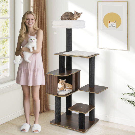 Multi-level Cat Tree for Indoor Cat 59.5 inch Tall Cat Tower with Cushion Top Perch-Gray