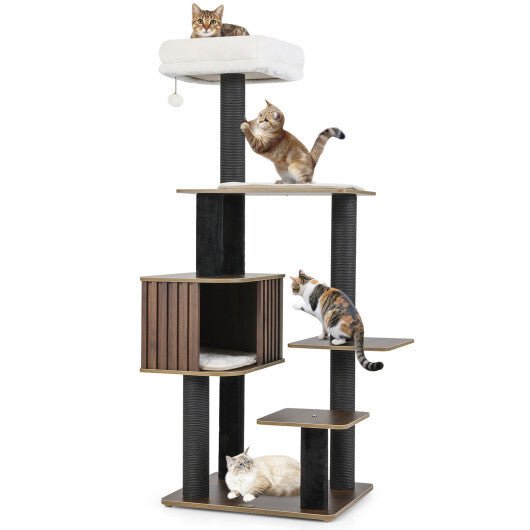 Multi-level Cat Tree for Indoor Cat 59.5 inch Tall Cat Tower with Cushion Top Perch-Gray