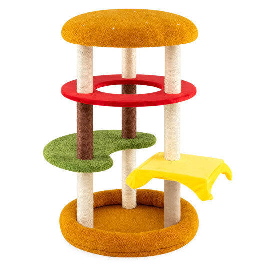 42 Inch Tall Modern Cat Tree Multi-Level with Padded Perch and Cat Bed-Yellow W2B