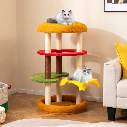 42 Inch Tall Modern Cat Tree Multi-Level with Padded Perch and Cat Bed-Yellow W2B