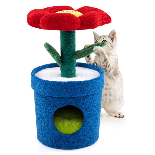 Cute Cat Tree with Flower Padded Perch for Indoor Cats-Red W2B