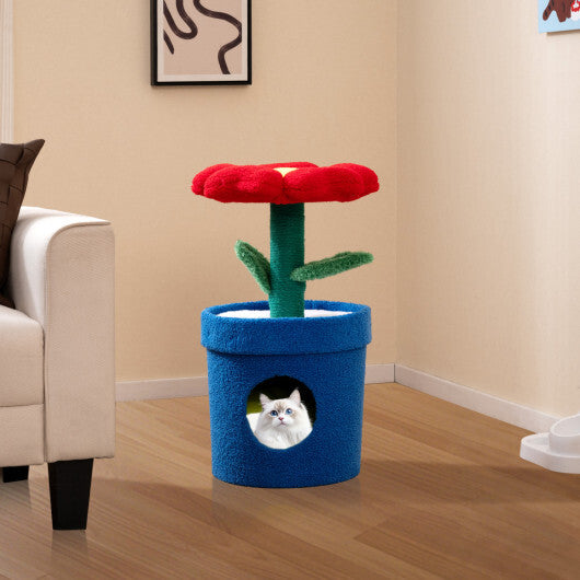 Cute Cat Tree with Flower Padded Perch for Indoor Cats-Red W2B