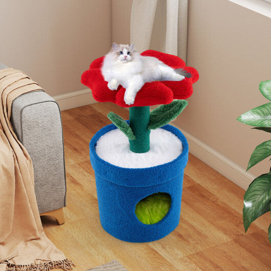 Cute Cat Tree with Flower Padded Perch for Indoor Cats-Red W2B