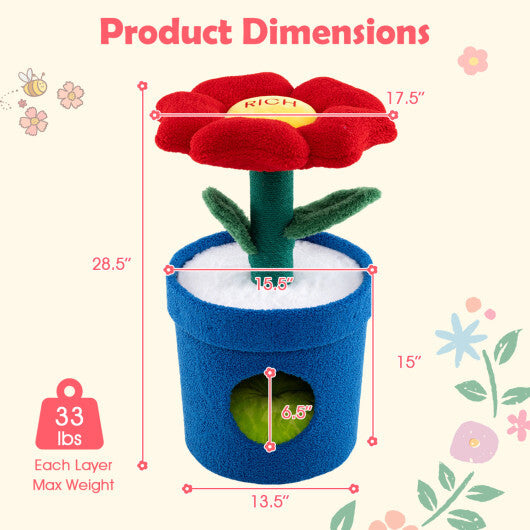 Cute Cat Tree with Flower Padded Perch for Indoor Cats-Red W2B