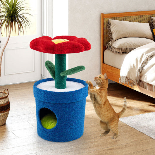 Cute Cat Tree with Flower Padded Perch for Indoor Cats-Red W2B
