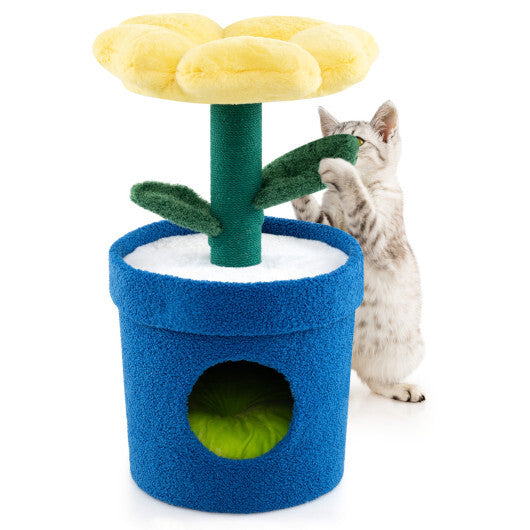 Cute Cat Tree with Flower Padded Perch for Indoor Cats-Red W2B