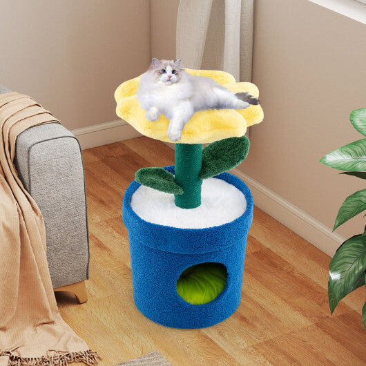 Cute Cat Tree with Flower Padded Perch for Indoor Cats-Red W2B