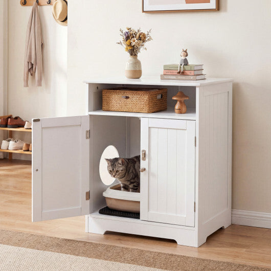 Cat Litter Box Enclosure Wooden Hidden Pet Washroom Furniture-White W2B