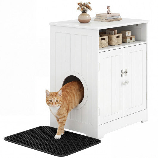 Cat Litter Box Enclosure Wooden Hidden Pet Washroom Furniture-White W2B