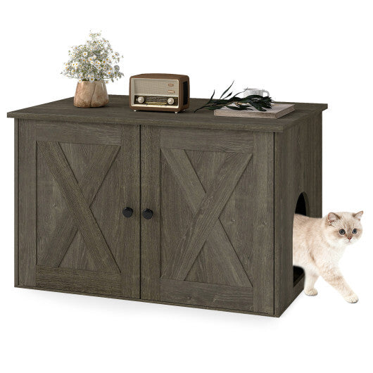 Hidden Cat Litter Box Enclosure Furniture with Divider-Oak W2B