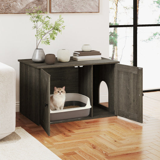 Hidden Cat Litter Box Enclosure Furniture with Divider-Oak W2B