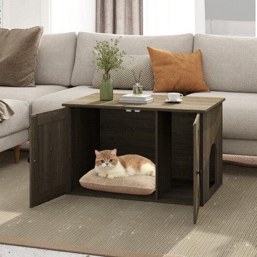 Hidden Cat Litter Box Enclosure Furniture with Divider-Oak W2B