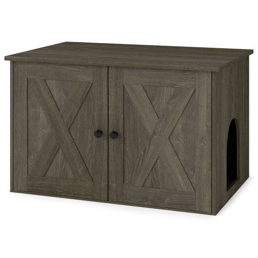 Hidden Cat Litter Box Enclosure Furniture with Divider-Oak W2B