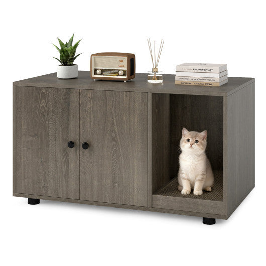 Wooden Cat Litter Box Enclosure Hidden Litter Box Furniture with Scratching Board-Oak W2B