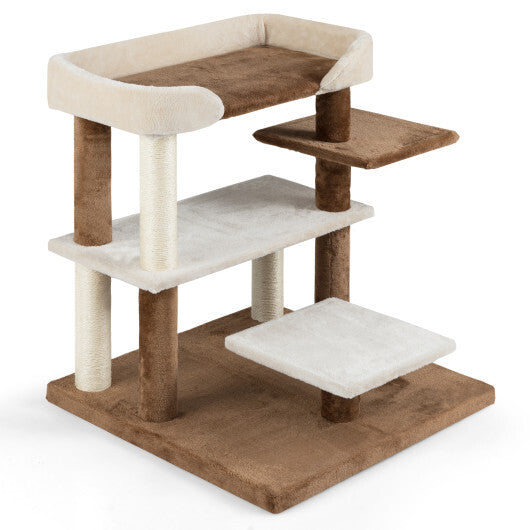 2-in-1 Cat Tree Tower Pet Steps with Sisal Scratching Posts and 4 Large Platforms-Brown W2B