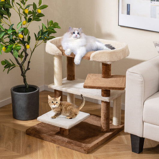 2-in-1 Cat Tree Tower Pet Steps with Sisal Scratching Posts and 4 Large Platforms-Brown W2B