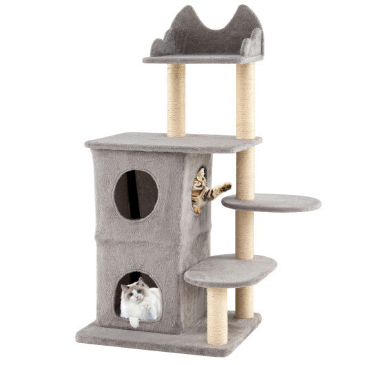 48.5 inch Cat Tree with 2-story Condo and 3 Hideaway Caves for Large Cats-Gray W2B