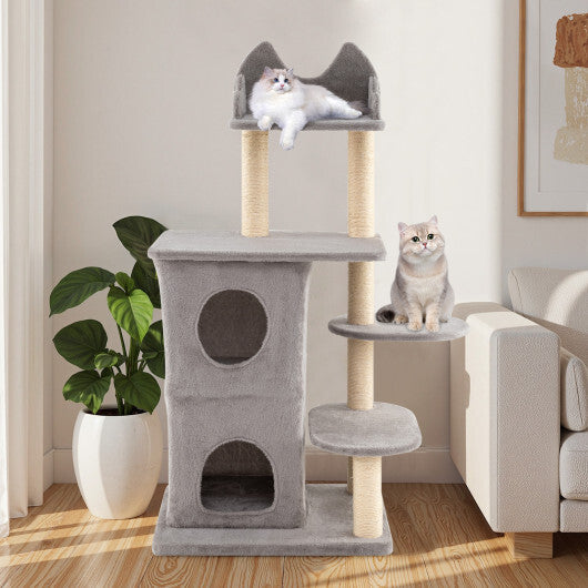 48.5 inch Cat Tree with 2-story Condo and 3 Hideaway Caves for Large Cats-Gray W2B