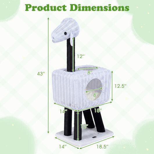 43-Inch Lamb-Shaped Cat Tower with 2-Door Rattan Condo for Indoor Kittens-White W2B