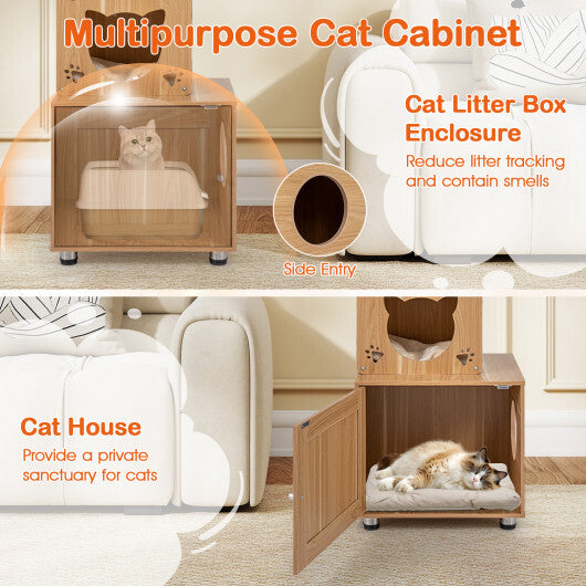 101 Inch Floor to Ceiling Cat Tree Height Adjustable with Litter Box Enclosure-Brown