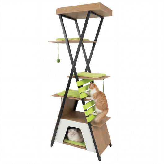 73 Inch Multi-level Cat Tree for Indoor Cats with Elevated Perch and Large Condo-Green W2B