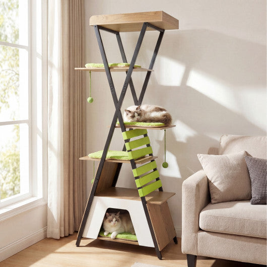 73 Inch Multi-level Cat Tree for Indoor Cats with Elevated Perch and Large Condo-Green W2B