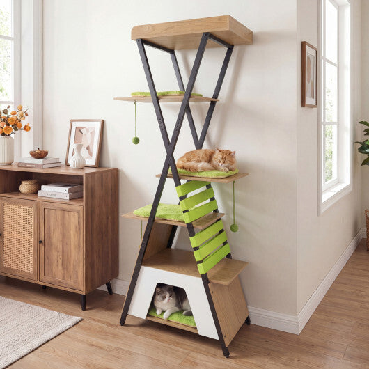 73 Inch Multi-level Cat Tree for Indoor Cats with Elevated Perch and Large Condo-Green W2B