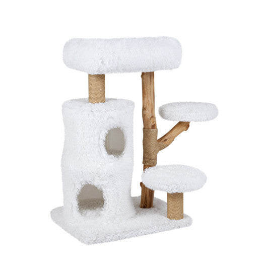 Modern Cat Tree for Indoor Cats 30.5 Cat Tower with Real Solid Wood Branches-White